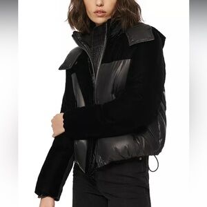 Andrew Marc Vega Jacket Hooded Mixed-Media Down Puffer Coat S Black Velvet